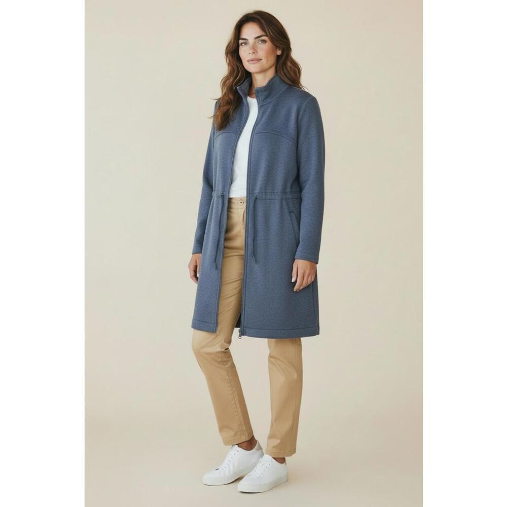 T for Talbots Long Fleece Full Zip Jacket in Blue, Size Medium